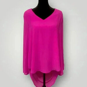 She & Sky Flowy Magenta Silk Top